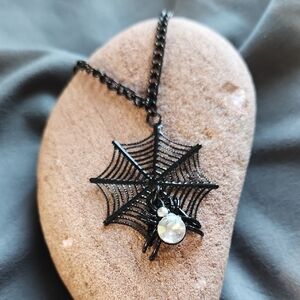 Black Spider Web Pendant Necklace